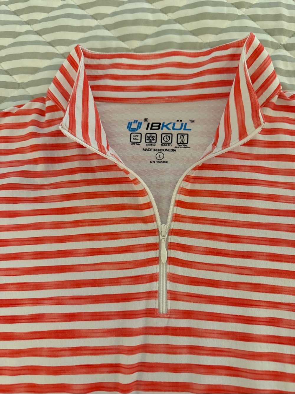 Ibkul Women's L Pink White Stripe 1/4 Zip Long Sleeve Top Activewear EUC - Picture 3 of 7